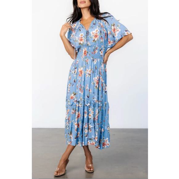 Baltic Born Blue Peach Floral Spell Boho Midi Dress Size S